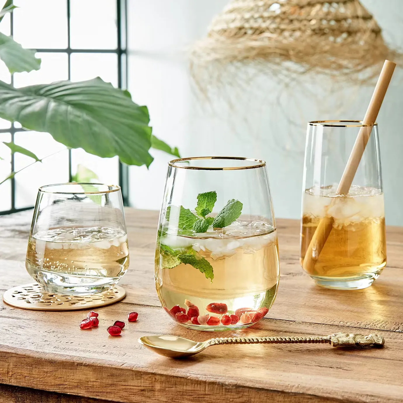 Butlers TOUCH OF GOLD Longdrinkglas 6er-Set- Cocktailgläser